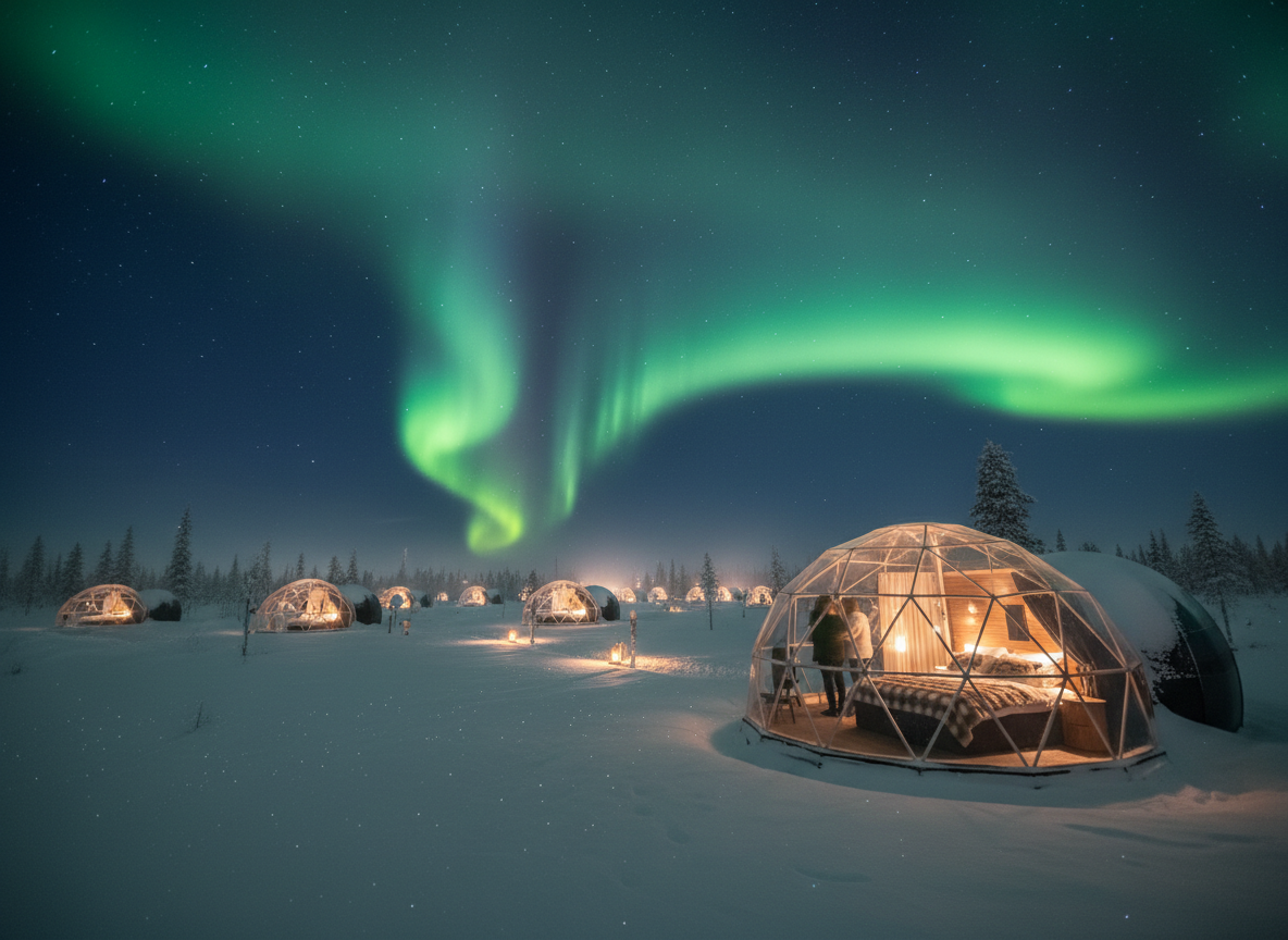 Igloo de verre sous l'Aurora